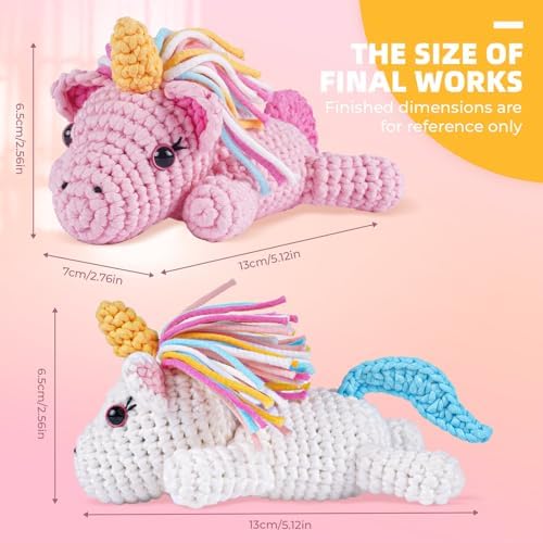 MOREJMTT Crochet Kit for Beginners, Learn to Crochet, Include Easy Knitting Soft Yarn, Step-by-Step Video Tutorial, Hook, Holiday Birthday Gift for Adults (​Unicorn​) - Image 5