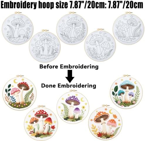 ORIGACH 5 Pack Mushroom & Plants Embroidery Kit for Beginners - Image 3