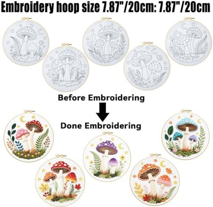 ORIGACH 5 Pack Mushroom & Plants Embroidery Kit for Beginners - Image 3
