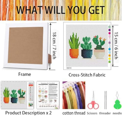 Tiwabb Succulent Stamped Cross Stitch Kits for Adults Beginners with Frame - Image 3