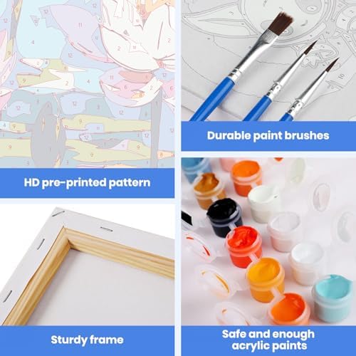 MXJSUA Water Lilies Framed Paint by Numbers for Adults Beginners, Easy Adults' Paint-by-Number Kits on Canvas with Easel, Acrylic Number Painting Crafts Gifts for Home Decor, 8x12 inch - Image 4