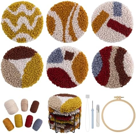 Temlum 6pcs Punch Needle Coasters Kit for Adults and Beginners(Lines) by TEMLUM