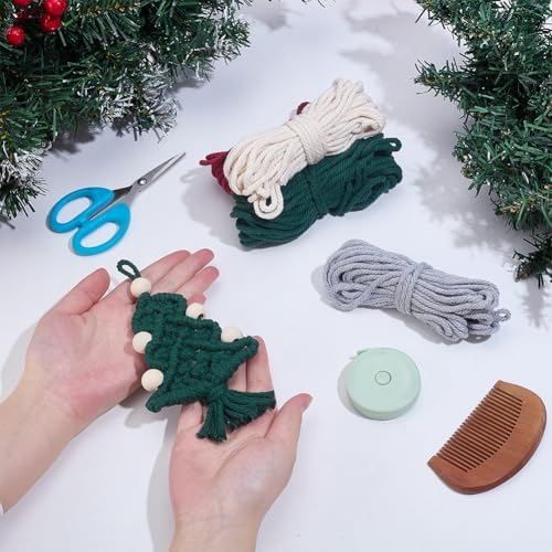 ACRNIGHEET 4 Sets DIY Macrame Christmas Tree Kit, Christmas Tree Macrame with Tassels Ornament Kit, Craft Kits for Adults Beginners with Step by Step Tutorial Instruction - Image 4