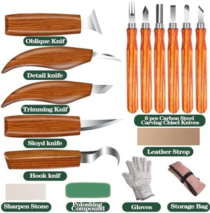 16Pcs Wood Carving Tool Kit with Whittling Knives & Cut-Resistant Gloves - Image 3