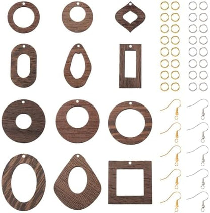 24Pcs Geometry Wooden Earring Charms Wood Earring Blanks Pendants Flat Round Oval Square with Jump Rings for Boho Earring DIY Jewelry Making by EEEELECRELIVE