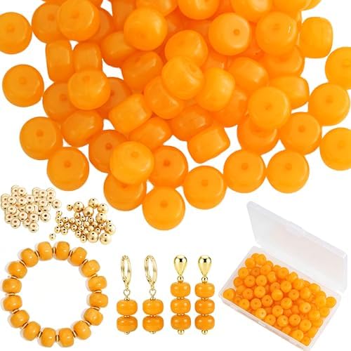 100Pcs 14mm Large Acrylic Beads for Jewelry Making, Chunky Marbled Round Focal Beads Bulk Set with Spacer Beads for DIY Bracelets Necklaces Keychains Bag Charms (Orange) by YUJIEJewelry