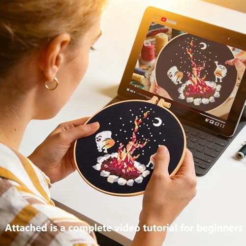 Crafmanoe Embroidery Kits for Beginners Adults, Cute Hand Embroidery Starter Kits, Counted Cross Stitch Kits for Beginners DIY Craft Kits for Adults Women, Embroidery Hoops, Thread and Video Tutorial - Image 3