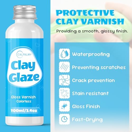 CALPALMY (2-Pack) 100ml Gloss Glaze Varnish Kit for Air Dry Clay Sealer, Waterproof, Gloss Finish - Prevent Cracking and Scratches for Clay, Pottery, Ceramics, Acrylic Paint - Image 3