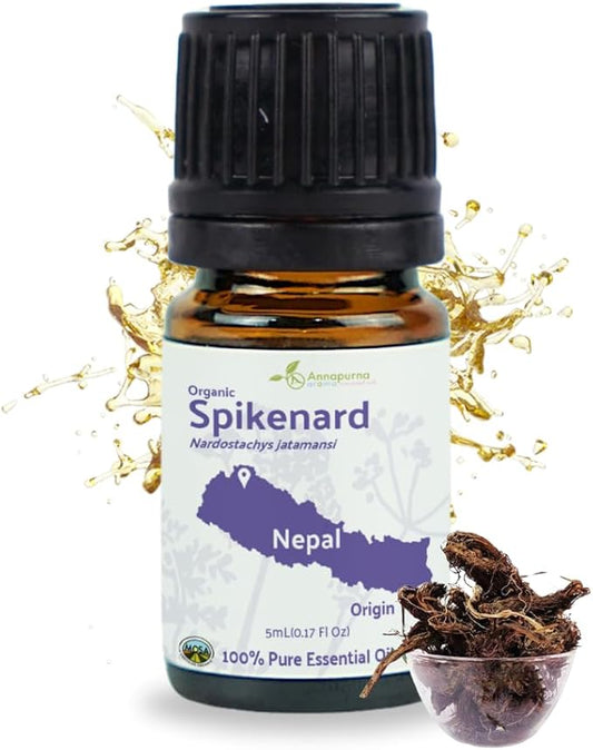 Nature Packaged Organic Spikenard Essential Oil - Direct from Annapurna Aroma Nepal - Steam Distilled - Aceite de Nardo for Aromatherapy, Massage, Diffuser, DIY Candle and Soap Making - 5ml