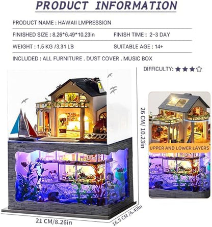 Spilay Miniature Dollhouse Kit with Furniture,DIY Dollhouse Kit Mini Modern Villa Model Plus Dust Cover and Music Box,1:24 Scale Creative Room Idea for Adult Birthday Gift(Hawaii Impression) - Image 2
