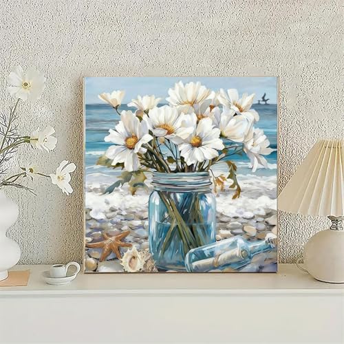 bestact Framed Daisy Paint by Numbers Kits for Adults,Flowers Painting by Numbers with Framed for Beginner on Canvas Easy DIY Painting Kits for Home Wall Decoration and Gifts,8x8INCH (Flower6) - Image 2