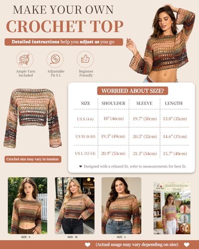 Aeelike Crochet Kit for Adults,Women Beach Crochet Top,Brown Cotton Yarn - Image 5