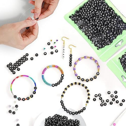 ARTDOT 800 Pieces Assortment Letter Beads for Friendship Bracelets Making Kit, 28 Styles Jewelry Making Supplies Alphabet Beads Set Preppy Crafts Art, Multicolor Black - Image 5