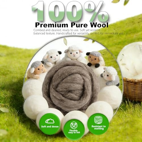 Wool Roving-3.5oz Needle Felting Wool, Soft Multi-Color Wool Fiber, Perfect Felting Wool Pure Wool, Chunky Yarn, for DIY Crafts, NeedleFelting Projects,and Artwork (Military Olive) - Image 5
