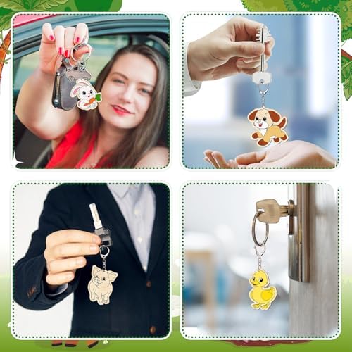 Trnayi 36 Pcs Farm Animal Unfinished Wood Keychain DIY Craft - Image 5