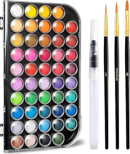 GETHPEN 48 Colors Watercolor Paint Set with 4 Brushes Pen, Travel Design by GETHPEN
