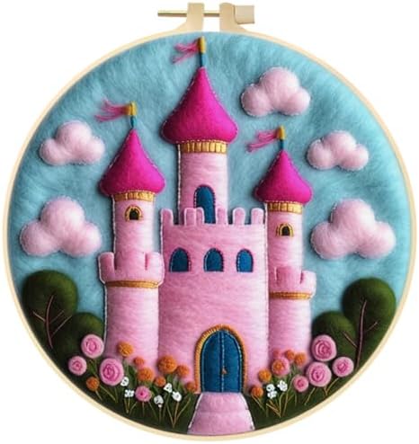 Needle Felt Starter Set, Wool Felt Painting Needle Felting Kit, Felt Painting Kit for Beginners Adult Castle Flowers Wool Needle Felt Set with Felt Needle, Picture Frame DIY Craft Project Decor by Eforcase