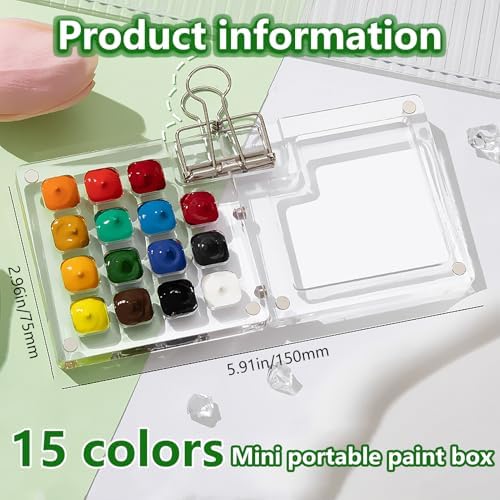 Portable Mini Watercolor Paint Set - All-in-One Travel Kit with Paints, Brushes, Palette, Bag, and Water Container - Perfect for Artists and Beginners-15 Grids - Image 2