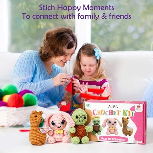A-URA 3-in-1 Learn to Crochet Kit for Beginners Kids and Adults, Premium Pattern Sunflower, Panda Cactus, Hanging Pot Plant Beginner Crochet Kits with Easy Tube Yarn (3, Animal Pattern) - Image 3
