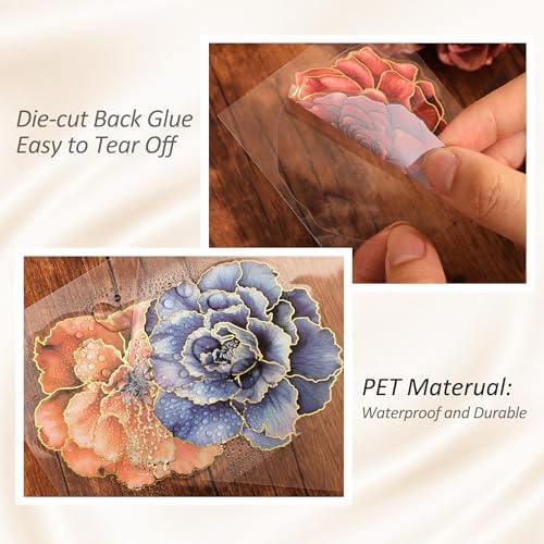 emmoolife Pressed Flower Stickers Set (100 PCS) Large Dried Flowers Themed Resin Sticker Decals Floral Botanical Journaling Stickers for Scrapbook Supplies Bullet Junk Journal Bottles Planner Laptops - Image 4