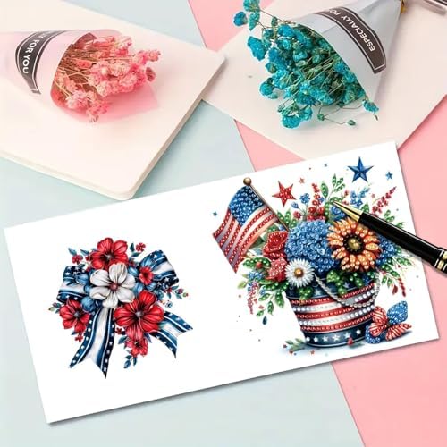 6Pcs Folding Greeting Card Diamond Art Painting Thank You Blessing Cards with White Envelope Rhinestones Painted Making Kits for Adults DIY Craft Holiday Gift-Bouquet - Image 5