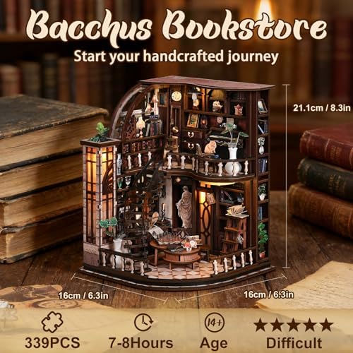 Book Nook Kit, Bacchus Bookstore DIY Miniature House Kit, 339Pcs - Image 3