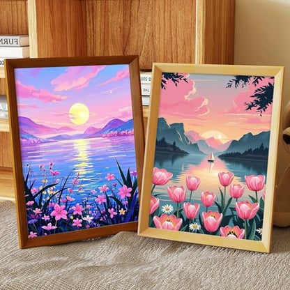 Qaisxoty Paint by Numbers Kits for Adults, 2 Pack Rolled Canvsa Lake Landscape Paint by Numbers KIt for Beginners, DIY Acrylic Painting by Number Kit for Great Gift Home Decor - 12” x 16” - Image 2