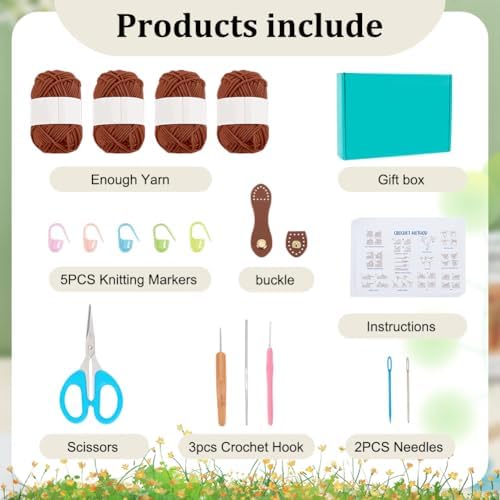 ACRNIGHEET Crochet Beach Bag Crochet Kit for Beginners Caramel Tote Bag Knitting Kit with Yarn and Hook DIY Craft Kits Gift for Adults with Video Guide Tutorial Crochet Starter Kit - Image 2
