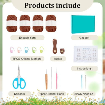 ACRNIGHEET Crochet Beach Bag Crochet Kit for Beginners Caramel Tote Bag Knitting Kit with Yarn and Hook DIY Craft Kits Gift for Adults with Video Guide Tutorial Crochet Starter Kit - Image 2