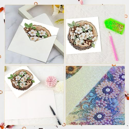 6 Pack Diamond Painting Greeting Card Kits with Envelopes, 5D Handmade Floral Wooden Slice Cards, DIY Crystal Rhinestone Diamond Art Cards for Christmas, Birthday, Thanksgiving, and Holidays - Image 4
