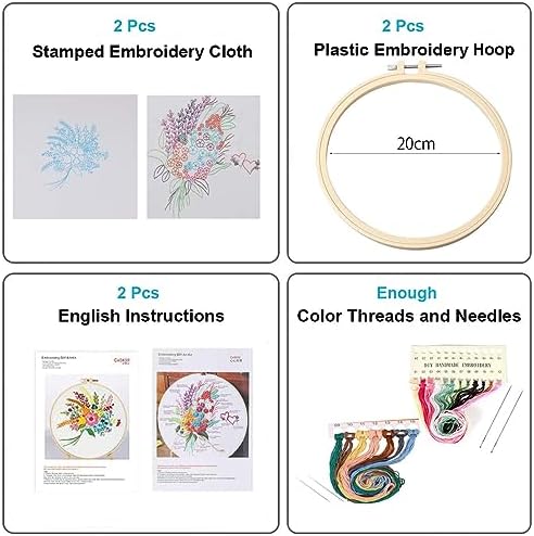 Konrisa Stamped Embroidery Kit with Pattern Floral DIY Sewing Cross Stitch Kits for Adult Flowers Plants Embroidery Starter Kit with Embroidery Floss,Hoops,Color Thread,Needle,Instruction,Set of 2 - Image 6