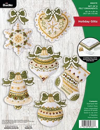 Bucilla Felt Applique 6 Piece Ornament Making Kit, Holiday Glitz, Perfect for DIY Arts and Crafts, 89637E by Bucilla