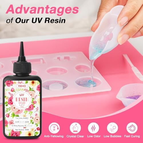 YIEHO 300g UV Resin Kit with Light and Molds, Upgraded Crystal Clear Hard UV Curing Premixed Resin Starter Jewelry Making Kit for DIY Keychain, Earring and Necklace - Image 3