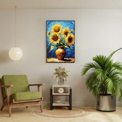 Framed Paint by Numbers Kit for Adults Beginner & Kids Ages 8-12, Sunflower Easy Paint by Numbers without Easel, Flowers Vase Acrylic Adult Painting by Number Kits on Canvas for Decor Gift 8 x 12 Inch - Image 3