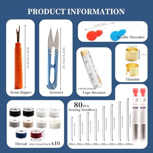 SkySewing 98PCS Large Eye Hand Sewing Needles Kit with Metal Box, Mini Sewing Kit with Threaders, Thimbles, Seam Ripper, Portable Sewing Repair Kit for Adults Beginner Travel Clothing Repair Home Use - Image 3