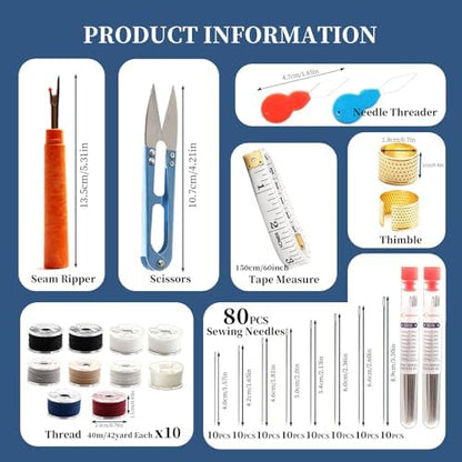 SkySewing 98PCS Large Eye Hand Sewing Needles Kit with Metal Box, Mini Sewing Kit with Threaders, Thimbles, Seam Ripper, Portable Sewing Repair Kit for Adults Beginner Travel Clothing Repair Home Use - Image 3