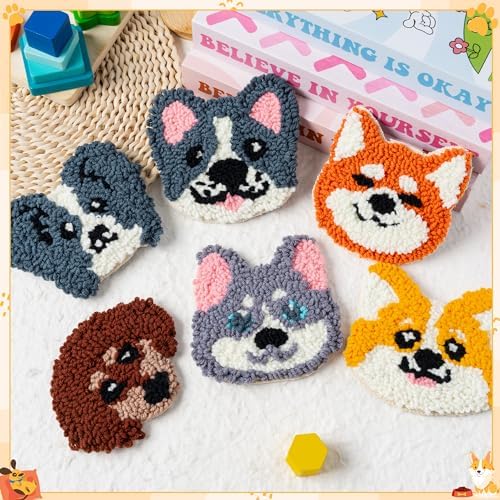 WATINC Punch Needle Coaster Kit - 6 Pattern DIY Craft for Beginners, Puppy - Image 4
