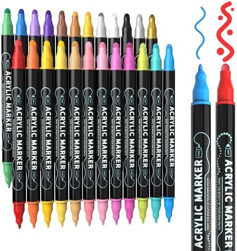 nauets 24 Colors Precision Dual Tip Acrylic Paint Markers Pens - Dot & Fine by nauets