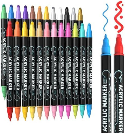 nauets 24 Colors Precision Dual Tip Acrylic Paint Markers Pens - Dot & Fine by nauets
