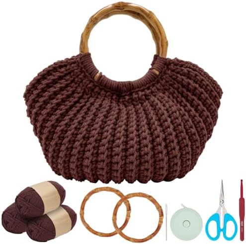ACRNIGHEET Crochet Bag Kit for Adults Coffee Colored Handbag Crochet Kit for Beginners Knitting Purse Starters Set DIY Craft Making Kit with Step-by-Step Instructions and Video Guidance by ACRNIGHEET