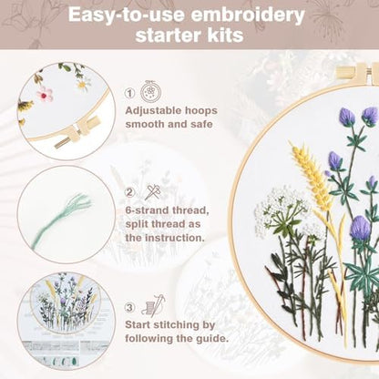 RidaaFri Embroidery Kit for Beginners, 3 Set Flower Pattern Practice Kits - Image 4