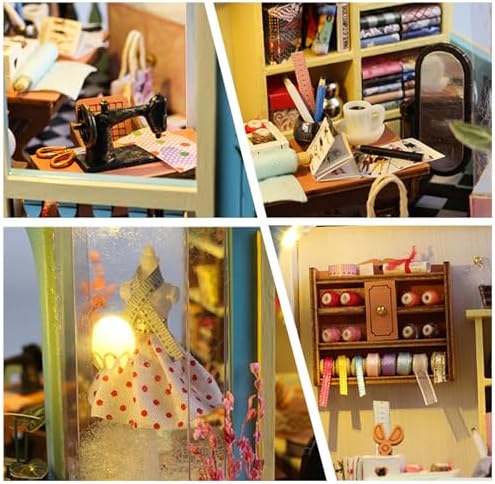 Tailor Shop DIY Miniature House Kit, Wooden Dollhouse with LED for Adults - Image 4