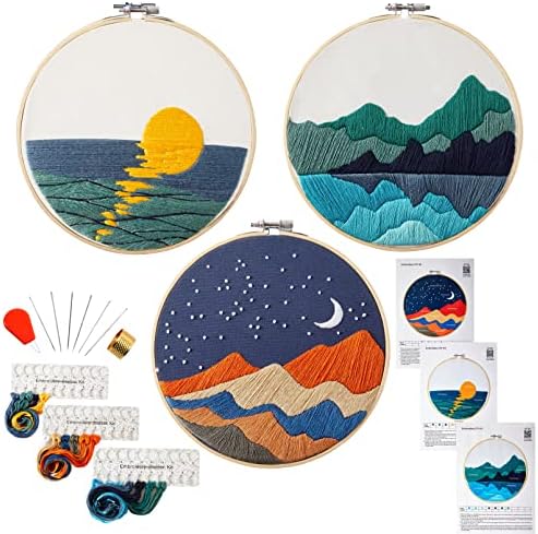Embroidery Kits for Beginners Adults, Stamped Cross Stitch kits for Adult Beginners Embroidery Starter Kit with Pattern, 3 Embroidery Hoop and Fabric, Needles Threads (Attached Teaching Video QR Code) by Armindou