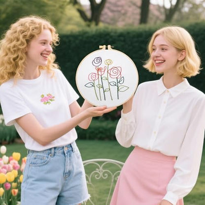 Easy Flower Embroidery Kits for Beginners Adults, Minimalism Embroidery Starter Kits, Counted Cross Stitch Kits for Beginners Adults Hobbies Set for Women, Embroidery Hoops, Thread and Video Tutorial - Image 5