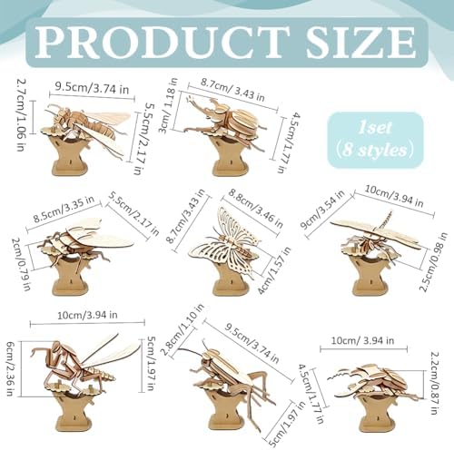WADORN Hands Craft DIY 3D Wooden Puzzle, 8 Styles Insect Animal Models Model Puzzle Kits Natural Wood Building Kits Wooden Crafts for Adults Birthday Party Favor Gifts Home Office Desk Decor - Image 2