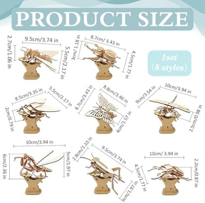 WADORN Hands Craft DIY 3D Wooden Puzzle, 8 Styles Insect Animal Models Model Puzzle Kits Natural Wood Building Kits Wooden Crafts for Adults Birthday Party Favor Gifts Home Office Desk Decor - Image 2