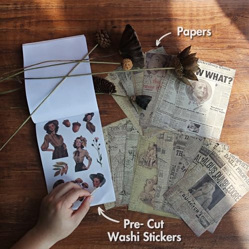 Vintage Scrapbook Stickers and Ephemera Pack – Pre Cut Design Scrapbooking Supplies with 216 Washi Stickers & 30 Papers for Jounk Journaling, Planners, DIY Crafts, Card Making - Image 5