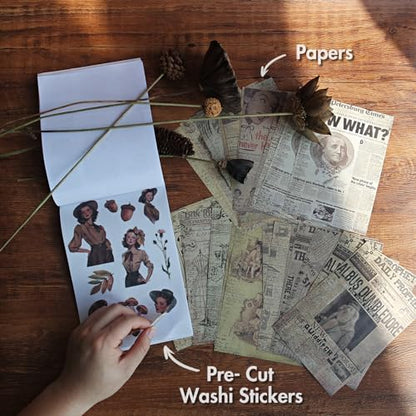 Vintage Scrapbook Stickers and Ephemera Pack – Pre Cut Design Scrapbooking Supplies with 216 Washi Stickers & 30 Papers for Jounk Journaling, Planners, DIY Crafts, Card Making - Image 5