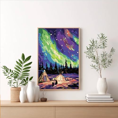 Framed Paint by Numbers Kit for Adults Beginner & Kids Ages 8-12, Aurora Landscape Adult Paint by Number Kits on Canvas with Frame, DIY Number Painting for Adults for Home Wall Decor Gift 8 x 12 Inch - Image 2