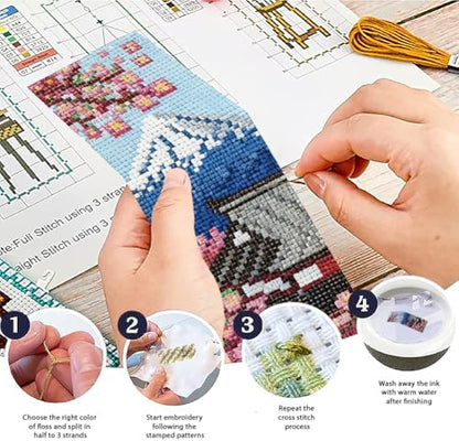 ACRNIGHEET 6PCS Stamped Cross Stitch Bookmark Kit for Beginners Japanese - Image 4